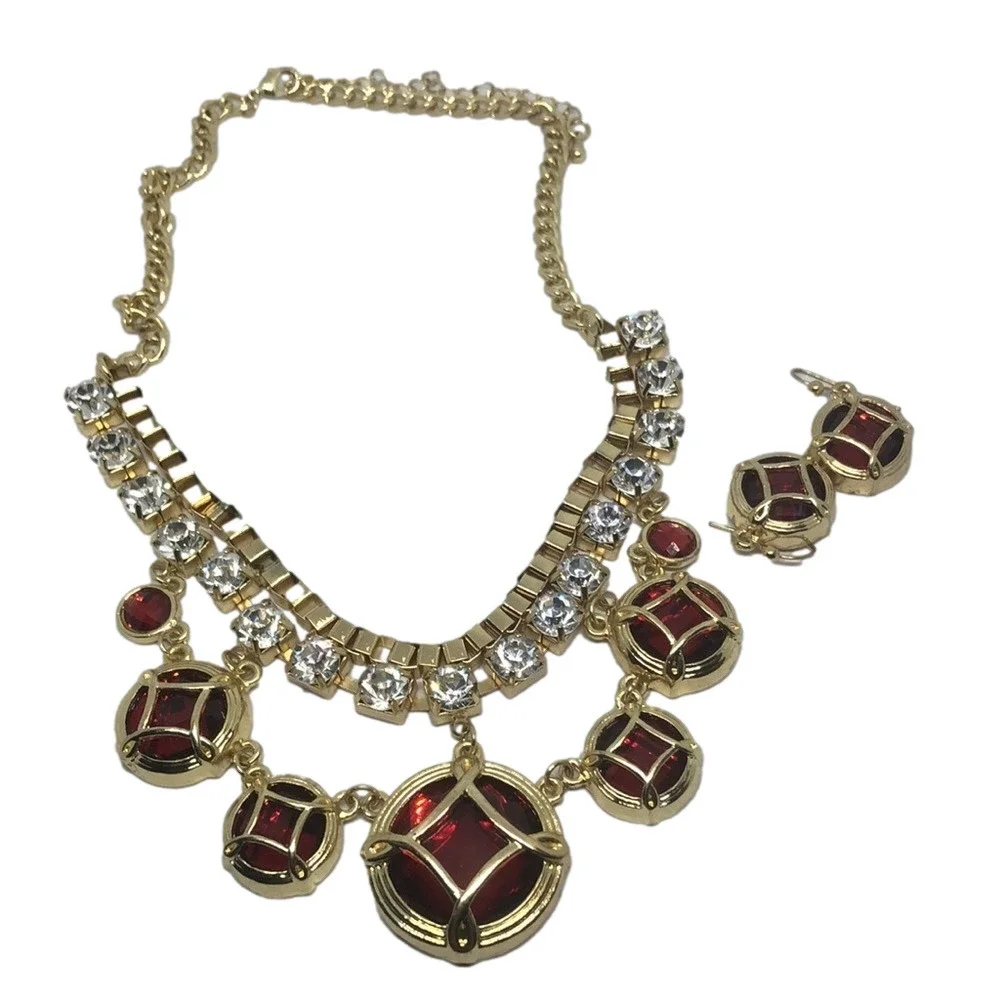 𝅺Gold tone costume statement cocktail evening jewelry set necklace and earrings